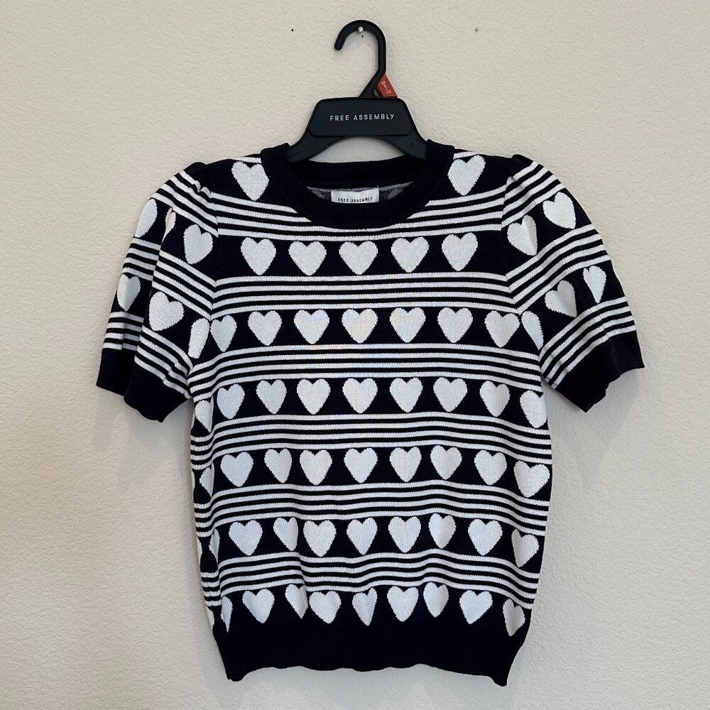 Free Assembly Women's Cozy Yarn Shrunken Sweater Tee - Cream 100 Hearts